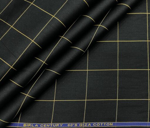 Birla Century Men's Cotton Checks 1.60 Meter Unstitched Shirt Fabric (Black)