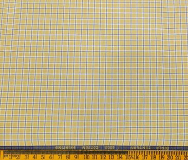 Birla Century Men's Cotton Checks 1.60 Meter Unstitched Shirt Fabric (Beigish Yellow)