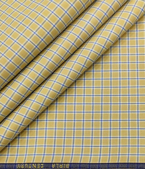 Birla Century Men's Cotton Checks 1.60 Meter Unstitched Shirt Fabric (Beigish Yellow)