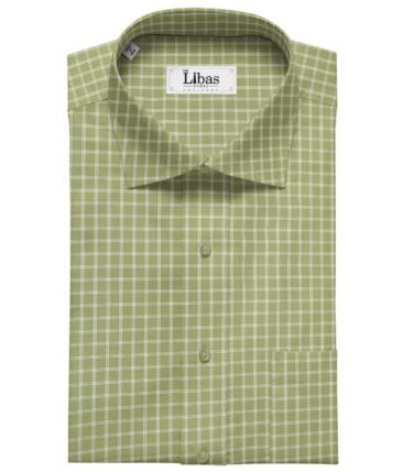 Birla Century Men's Cotton Checks 1.60 Meter Unstitched Shirt Fabric (Olive Green)