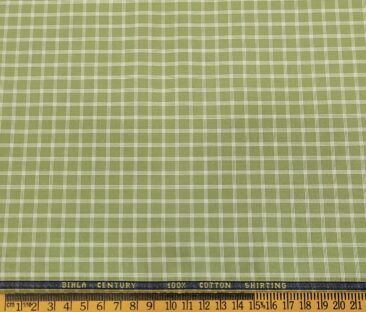 Birla Century Men's Cotton Checks 1.60 Meter Unstitched Shirt Fabric (Olive Green)