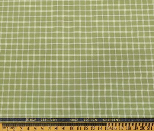 Birla Century Men's Cotton Checks 1.60 Meter Unstitched Shirt Fabric (Olive Green)