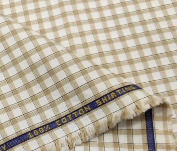 Birla Century Men's Cotton Checks 1.60 Meter Unstitched Shirt Fabric (Milky White)