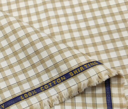 Birla Century Men's Cotton Checks 1.60 Meter Unstitched Shirt Fabric (Milky White)