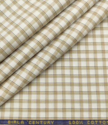 Birla Century Men's Cotton Checks 1.60 Meter Unstitched Shirt Fabric (Milky White)
