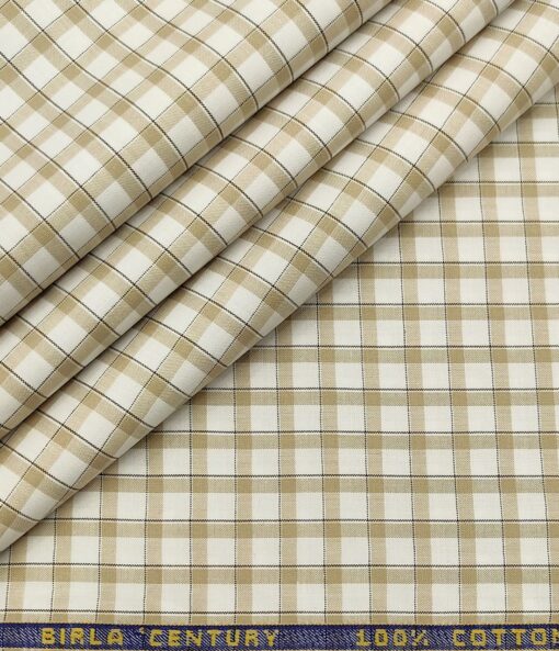 Birla Century Men's Cotton Checks 1.60 Meter Unstitched Shirt Fabric (Milky White)