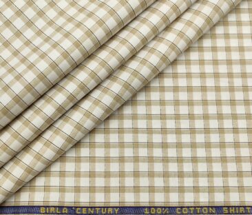 Birla Century Men's Cotton Checks 1.60 Meter Unstitched Shirt Fabric (Milky White)
