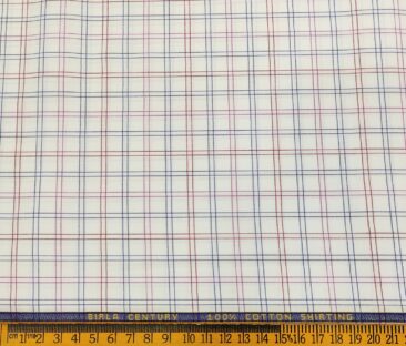 Birla Century Men's Cotton Checks 1.60 Meter Unstitched Shirt Fabric (White)