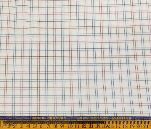 Birla Century Men's Cotton Checks 1.60 Meter Unstitched Shirt Fabric (White)