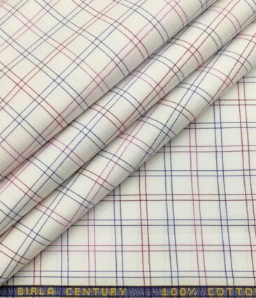 Birla Century Men's Cotton Checks 1.60 Meter Unstitched Shirt Fabric (White)