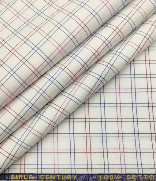 Birla Century Men's Cotton Checks 1.60 Meter Unstitched Shirt Fabric (White)