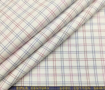 Birla Century Men's Cotton Checks 1.60 Meter Unstitched Shirt Fabric (White)