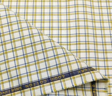 Birla Century Men's Cotton Checks 1.60 Meter Unstitched Shirt Fabric (Milky White)