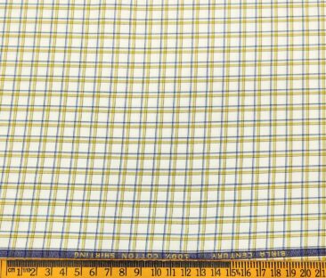 Birla Century Men's Cotton Checks 1.60 Meter Unstitched Shirt Fabric (Milky White)