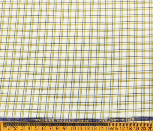 Birla Century Men's Cotton Checks 1.60 Meter Unstitched Shirt Fabric (Milky White)
