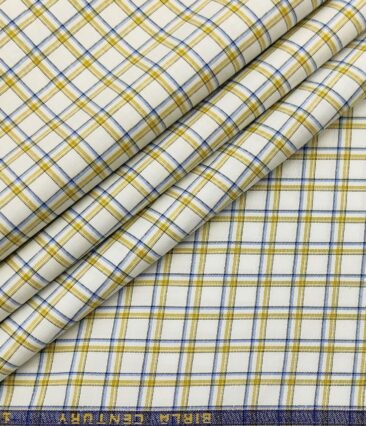 Birla Century Men's Cotton Checks 1.60 Meter Unstitched Shirt Fabric (Milky White)