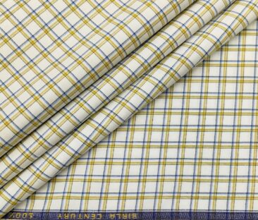 Birla Century Men's Cotton Checks 1.60 Meter Unstitched Shirt Fabric (Milky White)