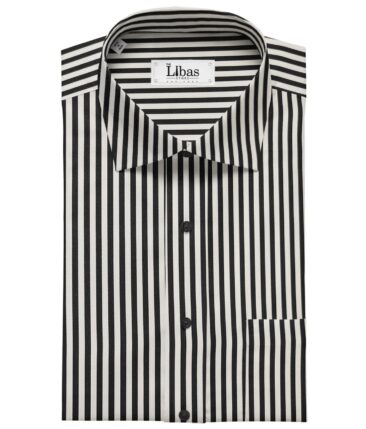 Birla Century Men's Cotton Striped 1.60 Meter Unstitched Shirt Fabric (White & Black)