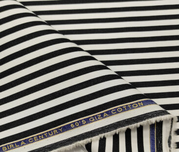 Birla Century Men's Cotton Striped 1.60 Meter Unstitched Shirt Fabric (White & Black)