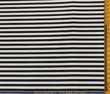 Birla Century Men's Cotton Striped 1.60 Meter Unstitched Shirt Fabric (White & Black)