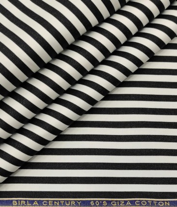 Birla Century Men's Cotton Striped 1.60 Meter Unstitched Shirt Fabric (White & Black)