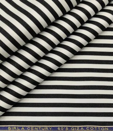 Birla Century Men's Cotton Striped 1.60 Meter Unstitched Shirt Fabric (White & Black)