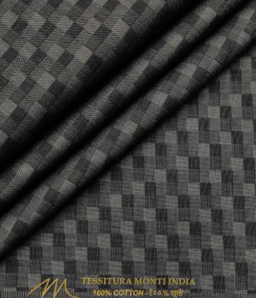 Tessitura Monti Men's Cotton Self Design 1.60 Meter Unstitched Shirt Fabric (Dark Grey)