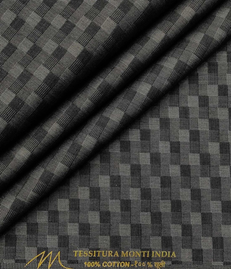 Tessitura Monti Men's Cotton Self Design 1.60 Meter Unstitched Shirt Fabric (Dark Grey)