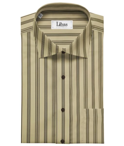 Tessitura Monti Men's Cotton Striped 1.60 Meter Unstitched Shirt Fabric (Beige)