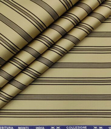 Tessitura Monti Men's Cotton Striped 1.60 Meter Unstitched Shirt Fabric (Beige)