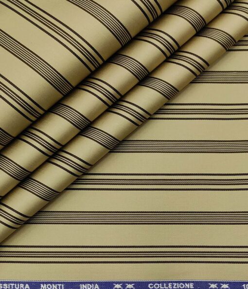 Tessitura Monti Men's Cotton Striped 1.60 Meter Unstitched Shirt Fabric (Beige)