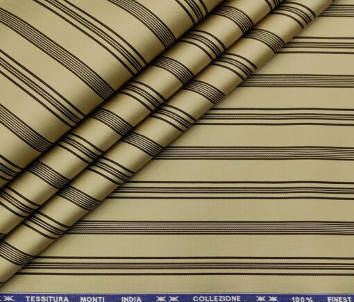 Tessitura Monti Men's Cotton Striped 1.60 Meter Unstitched Shirt Fabric (Beige)