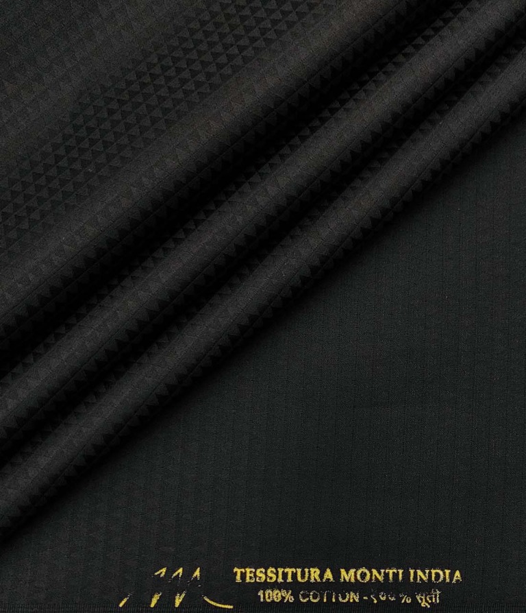 Tessitura Monti Men's Cotton Jacquard 1.60 Meter Unstitched Shirt Fabric (Black)