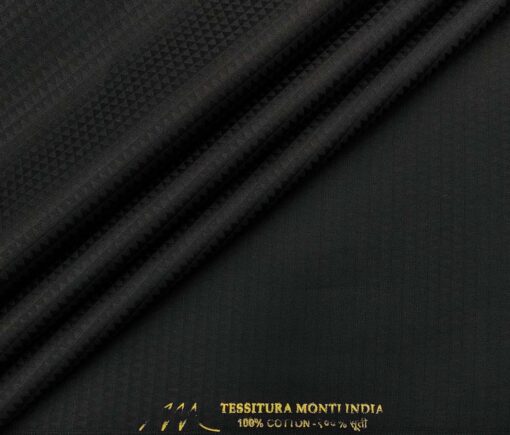 Tessitura Monti Men's Cotton Jacquard 1.60 Meter Unstitched Shirt Fabric (Black)