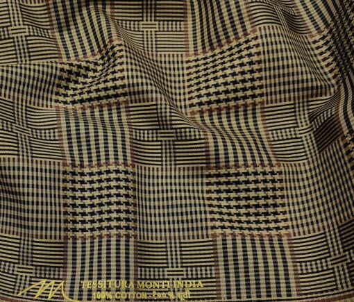 Tessitura Monti Men's Cotton Self Design 1.60 Meter Unstitched Shirt Fabric (Light Brown)