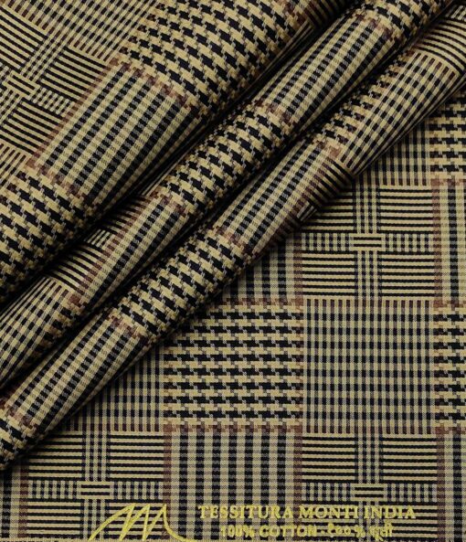 Tessitura Monti Men's Cotton Self Design 1.60 Meter Unstitched Shirt Fabric (Light Brown)
