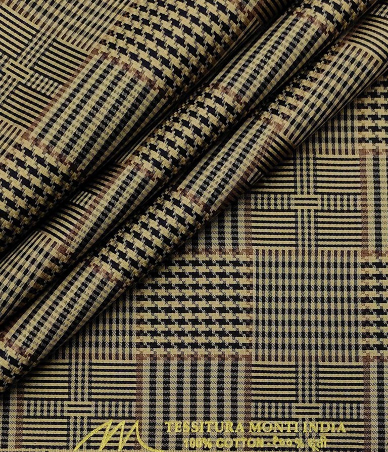 Tessitura Monti Men's Cotton Self Design 1.60 Meter Unstitched Shirt Fabric (Light Brown)