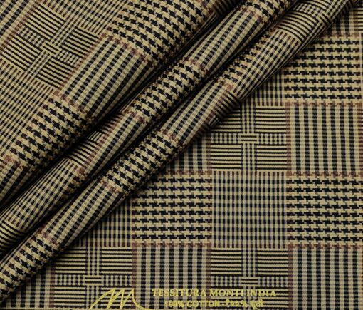 Tessitura Monti Men's Cotton Self Design 1.60 Meter Unstitched Shirt Fabric (Light Brown)