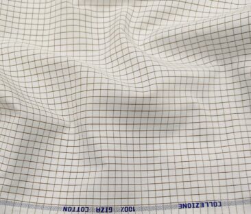 Tessitura Monti Men's Cotton Checks 1.60 Meter Unstitched Shirt Fabric (Milky White)