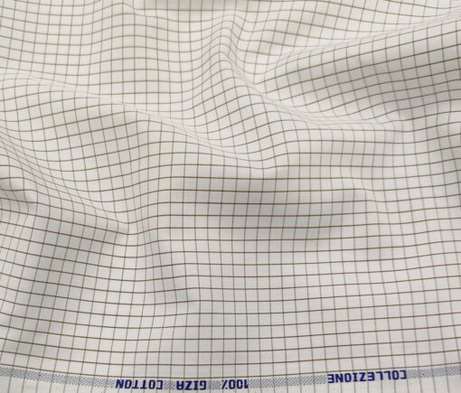 Tessitura Monti Men's Cotton Checks 1.60 Meter Unstitched Shirt Fabric (Milky White)