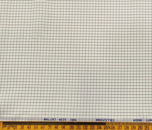 Tessitura Monti Men's Cotton Checks 1.60 Meter Unstitched Shirt Fabric (Milky White)
