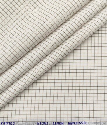 Tessitura Monti Men's Cotton Checks 1.60 Meter Unstitched Shirt Fabric (Milky White)