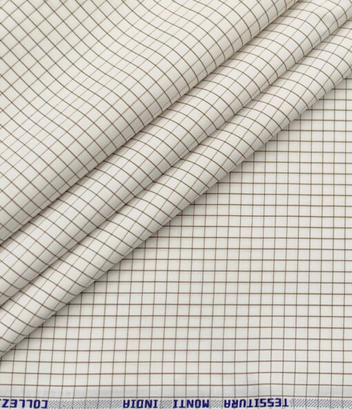 Tessitura Monti Men's Cotton Checks 1.60 Meter Unstitched Shirt Fabric (Milky White)