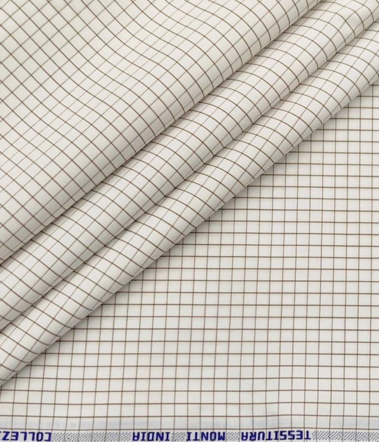Tessitura Monti Men's Cotton Checks 1.60 Meter Unstitched Shirt Fabric (Milky White)