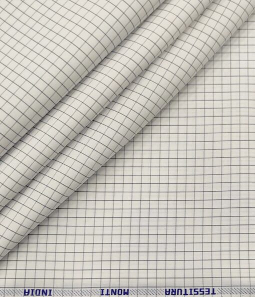 Tessitura Monti Men's Cotton Checks 1.60 Meter Unstitched Shirt Fabric (White)