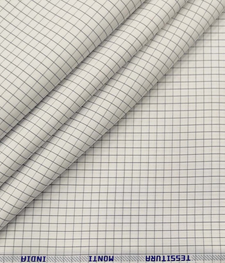 Tessitura Monti Men's Cotton Checks 1.60 Meter Unstitched Shirt Fabric (White)