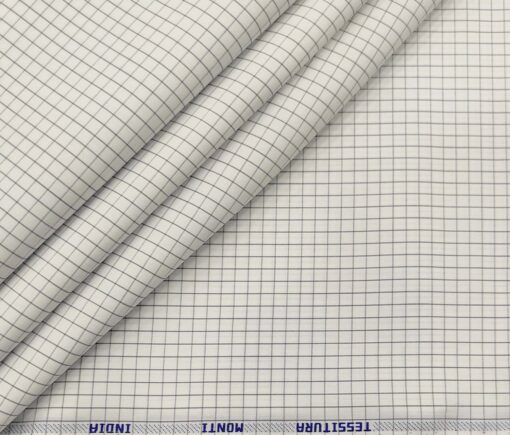 Tessitura Monti Men's Cotton Checks 1.60 Meter Unstitched Shirt Fabric (White)