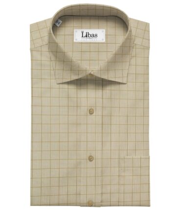 Tessitura Monti Men's Cotton Checks 1.60 Meter Unstitched Shirt Fabric (Oat Beige)