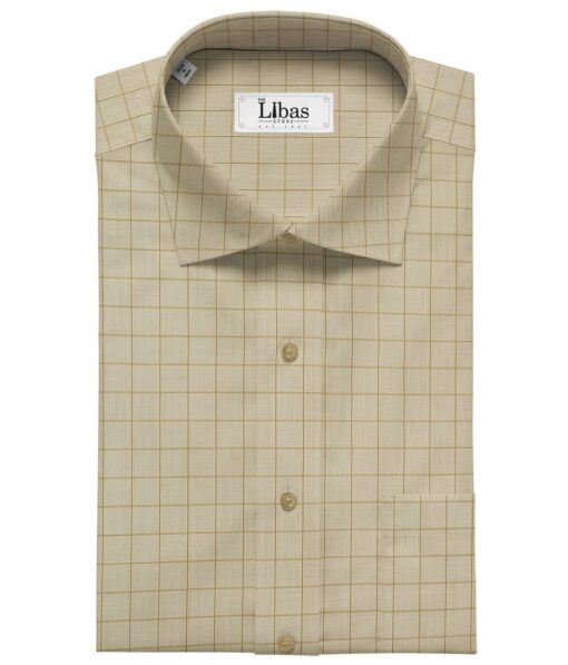 Tessitura Monti Men's Cotton Checks 1.60 Meter Unstitched Shirt Fabric (Oat Beige)