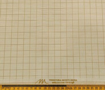 Tessitura Monti Men's Cotton Checks 1.60 Meter Unstitched Shirt Fabric (Oat Beige)